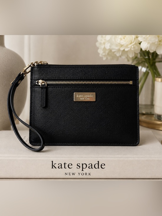 kate spade Handbags - Kate Spade New York Black Saffiano Leather Wristlet Zip Clutch Quiet Luxury